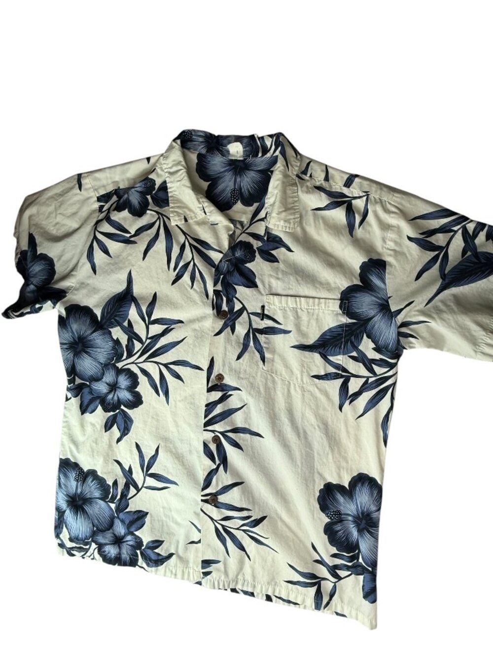 Palmwave Brand HAWAII Shirt White Blue Flowers Floral Hawaiian Shirt Cotton XL